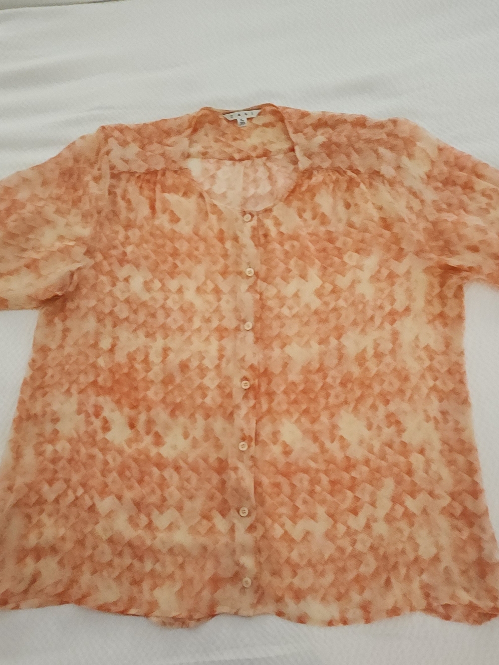 CAbi 100% Silk Sheer Abstract Geometric Print Button Down Blouse Top XL